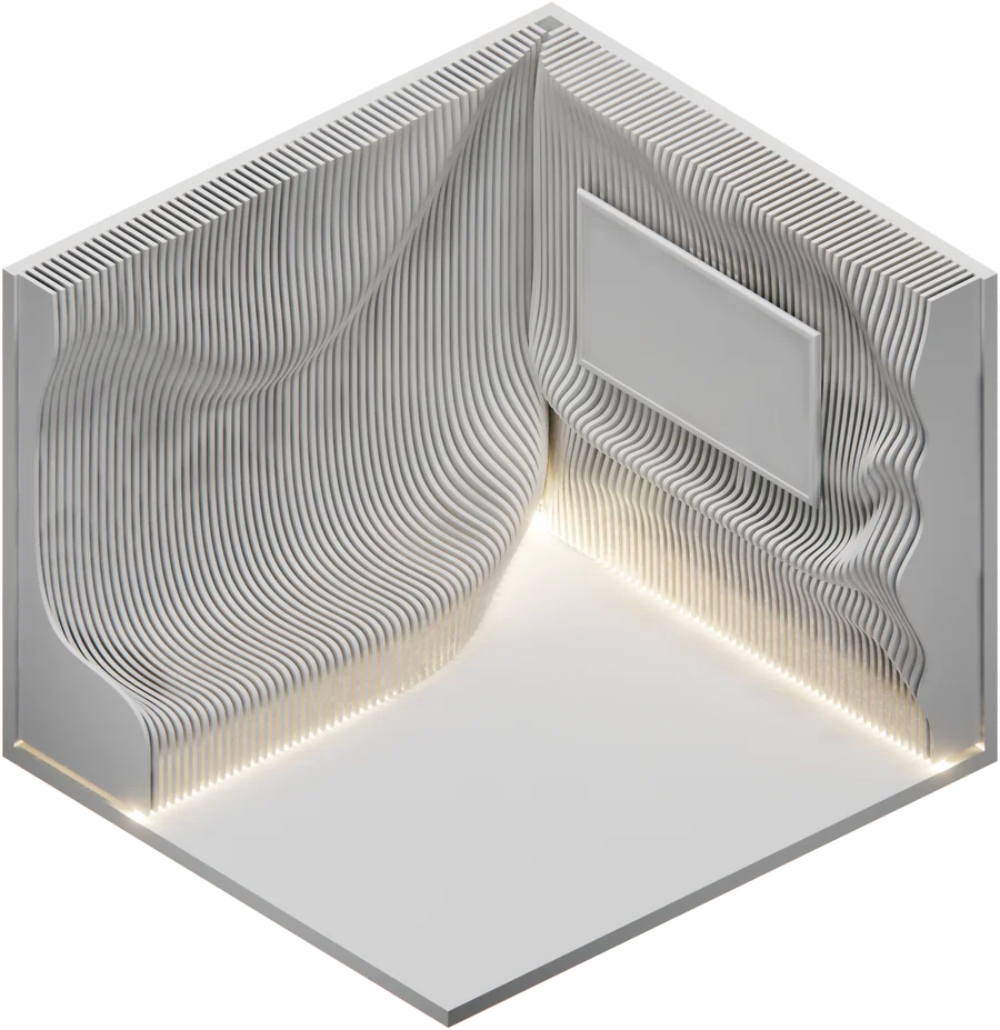 White 3D model of a parametric corner wall before finishing