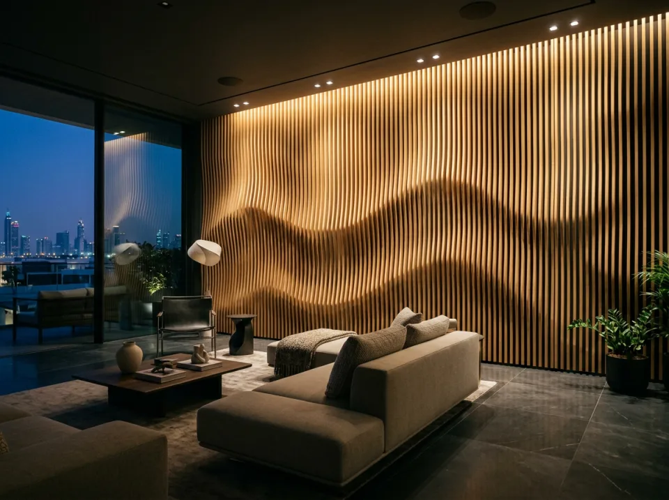 Parametric wave wall in a UAE living room